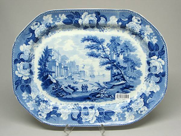 Appraisal: A Wedgwood creamware blue and white transfer-printed rectangular cut-corner platter