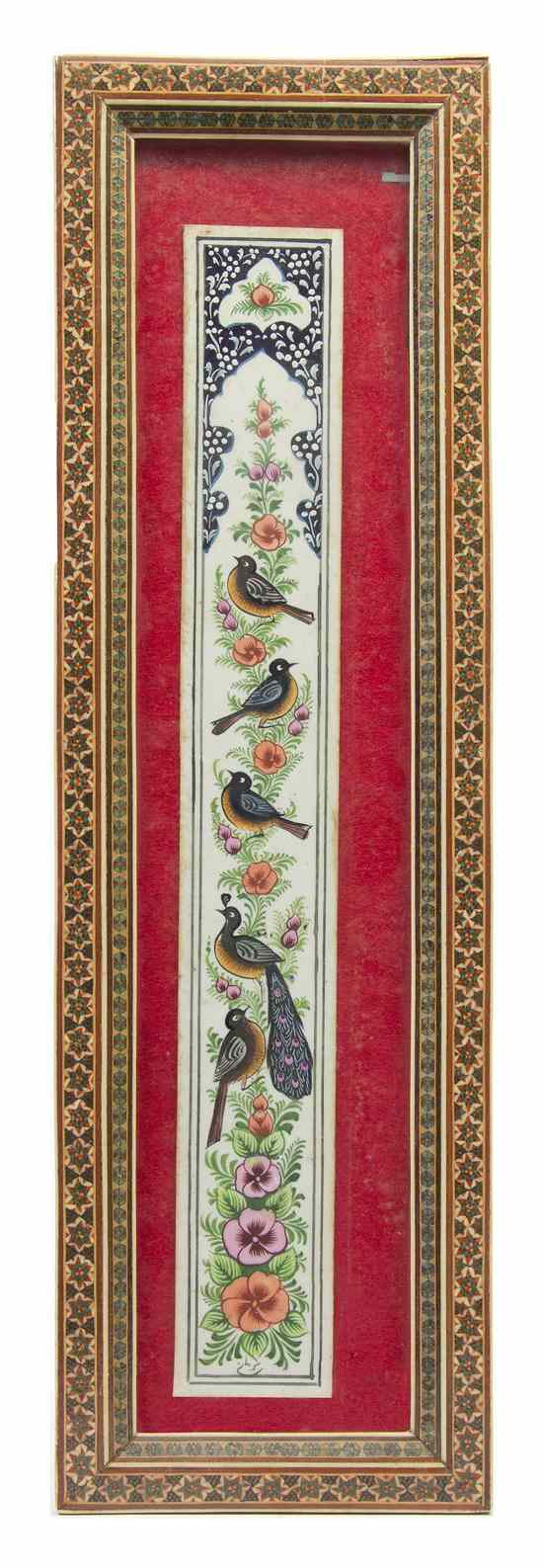 Appraisal: A Middle Eastern Painted Panel having bird and foliate decoration