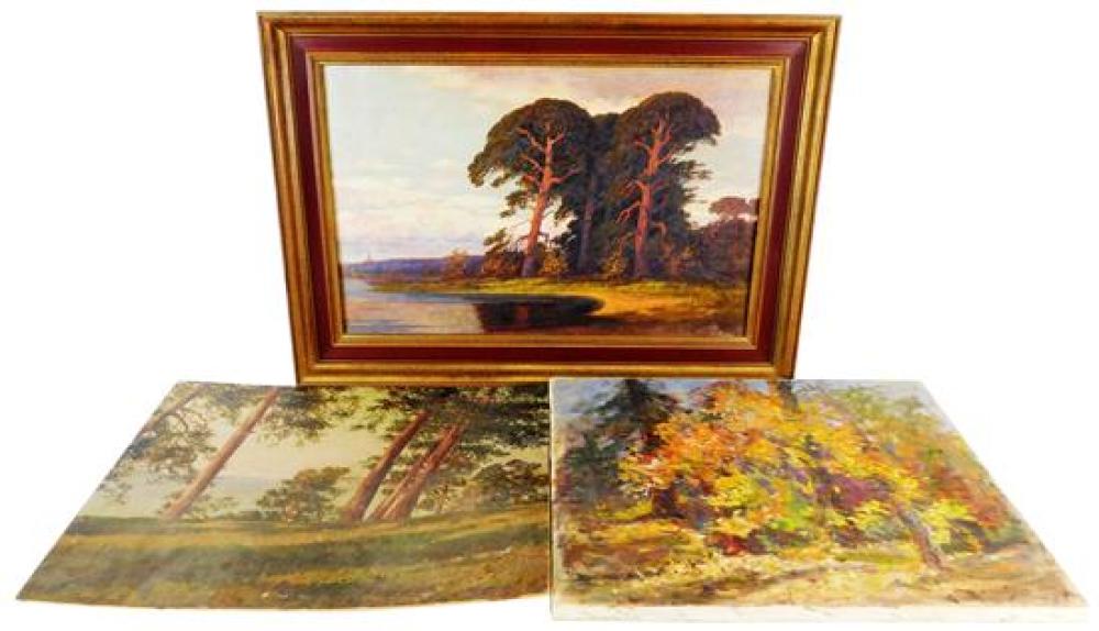 Appraisal: Three th C landscape paintings including indistinctly signed Wisiphol oil