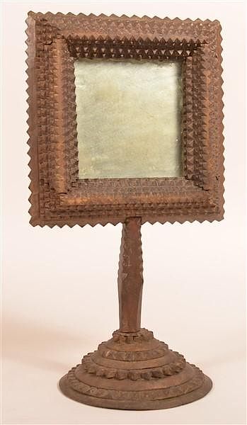 Appraisal: Antique Tramp Art Pedestal Mirror Antique Tramp Art Pedestal Mirror