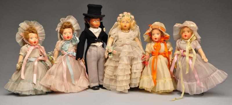 Appraisal: Lot of Lenci Other Wedding Party Dolls Description Lenci bride