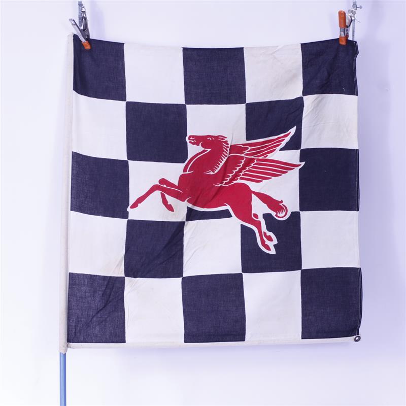 Appraisal: Mobil Pegasus Checkered Racing Flag with handle Minor discoloration staining