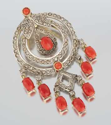 Appraisal: A Coral and Rose Gold Pendant Sterling silver and yellow