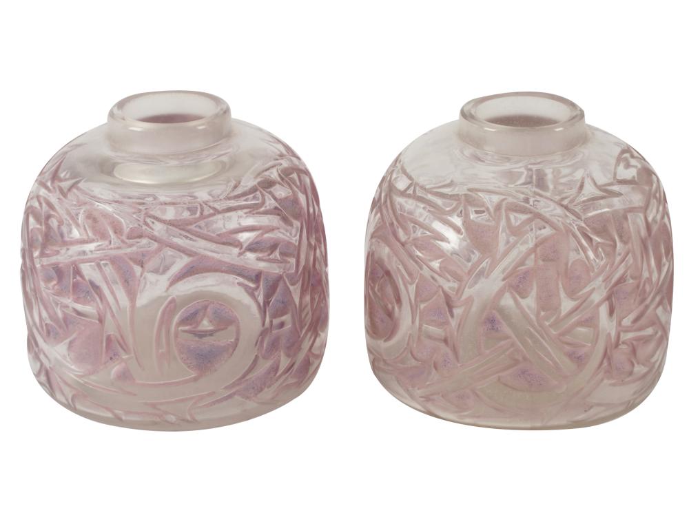 Appraisal: PAIR OF R LALIQUE EPINES PERFUME BOTTLESdesigned Marcilhac p molded