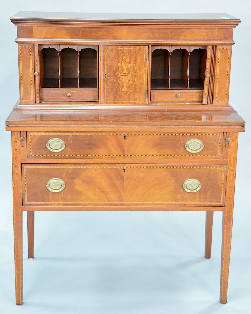 Appraisal: Tambour style desk in two parts with lift top compartment