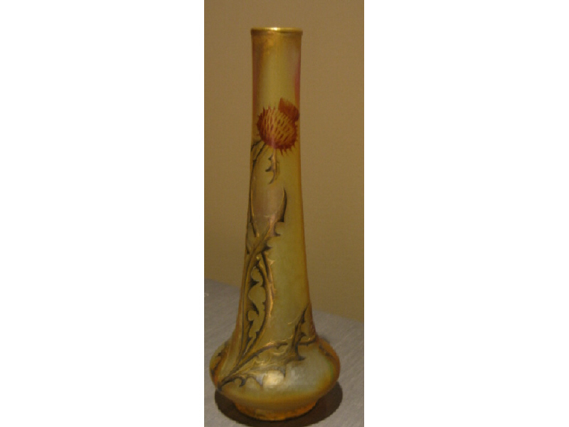 Appraisal: DAUM NANCY Carved polychrome and gilt decorated trumpet form vase