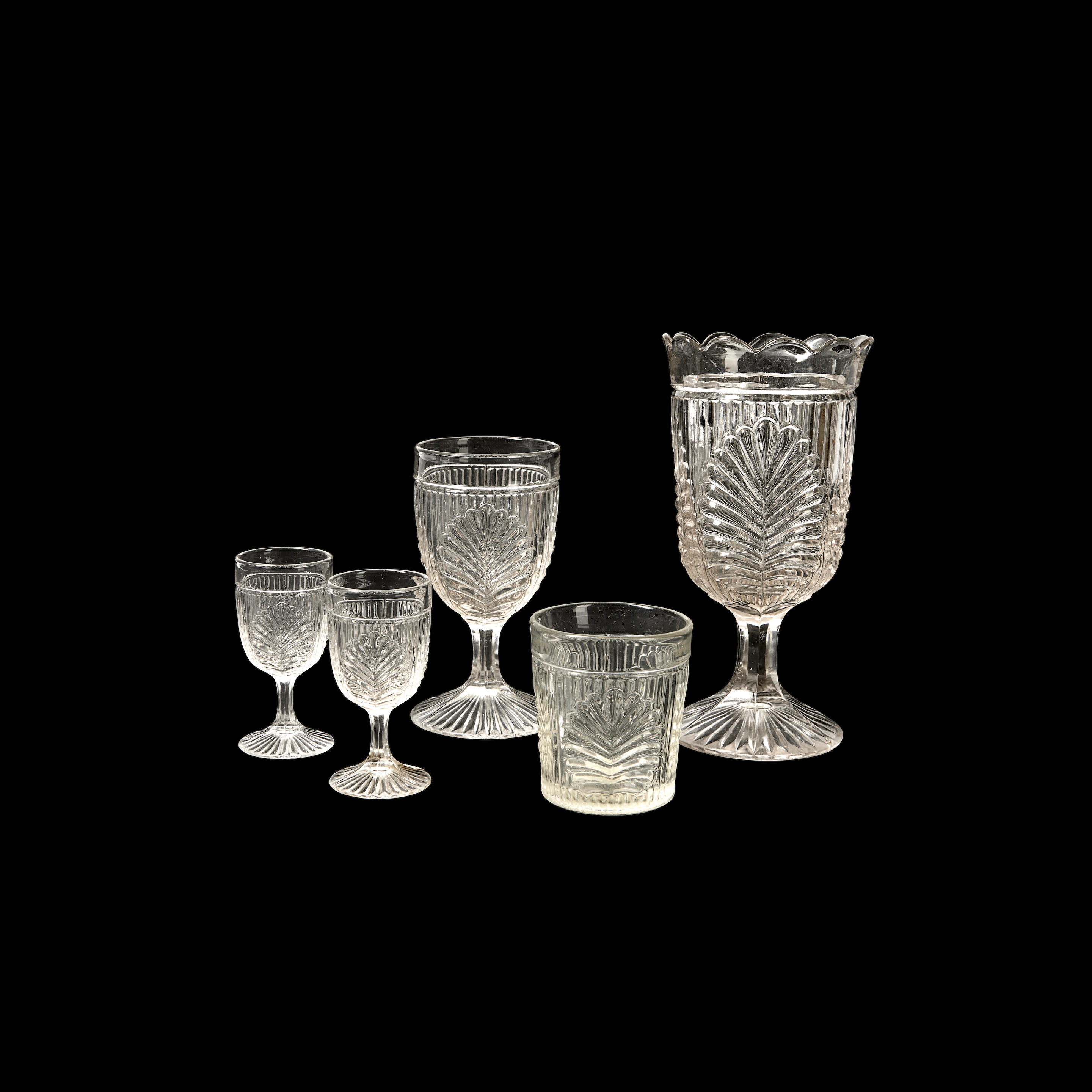 Appraisal: Five Pieces of Early American Colorless Pressed Ribbed Palm Glassware