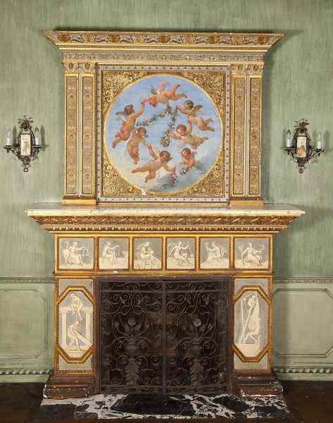 Appraisal: Italian Fireplace Surround Gilt Over-Mantelantique with marble shelf figured tile