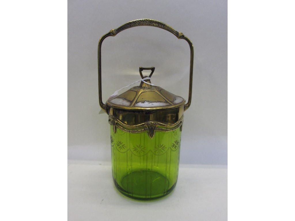 Appraisal: WMF EP mounted green glass biscuit barrel EP worn