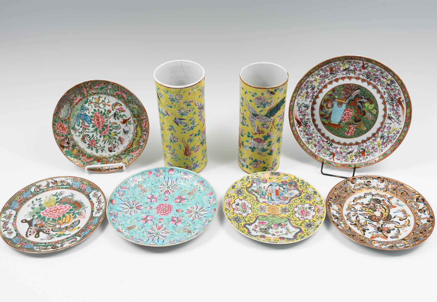 Appraisal: PC ENAMELED CHINESE PORCELAIN PLATES VASES Including Rose Medallion Famille