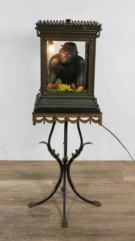 Appraisal: Painted wood gorilla diorama with metal and acrylic flowers patinated