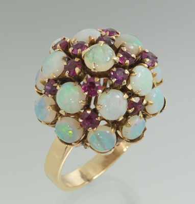 Appraisal: A Ladies' Opal and Garnet Cluster Ring Stamped k yellow