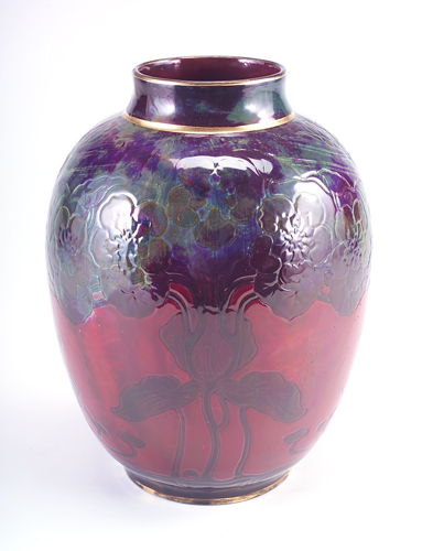 Appraisal: BERNARD MOORE Exceptional vase carved with nasturtium pods and blossoms