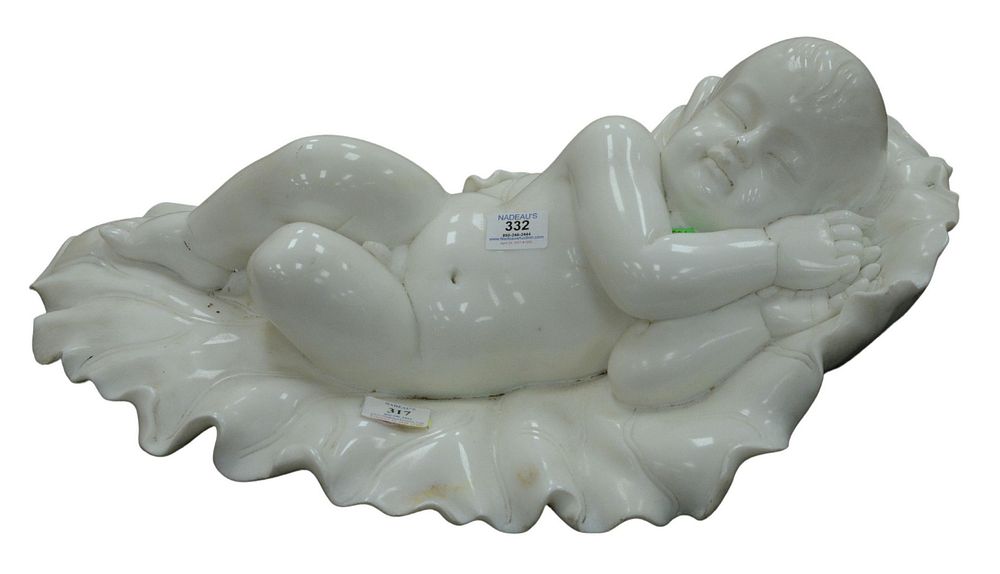 Appraisal: Large Italian Carrara Marble Sculpture of a Sleeping Baby polished