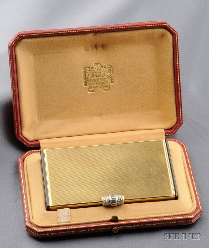 Appraisal: kt Gold Enamel and Diamond Compact Cartier the ribbed case