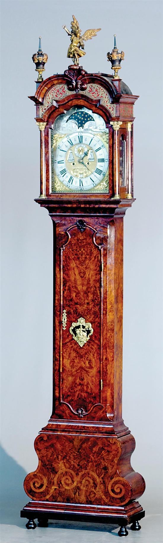 Appraisal: Dutch carved and inlaid walnut tall clock Willem Redie Amsterdam