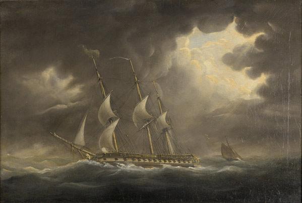 Appraisal: THOMAS BUTTERSWORTH Attr British - Untitled Frigate in a Gale