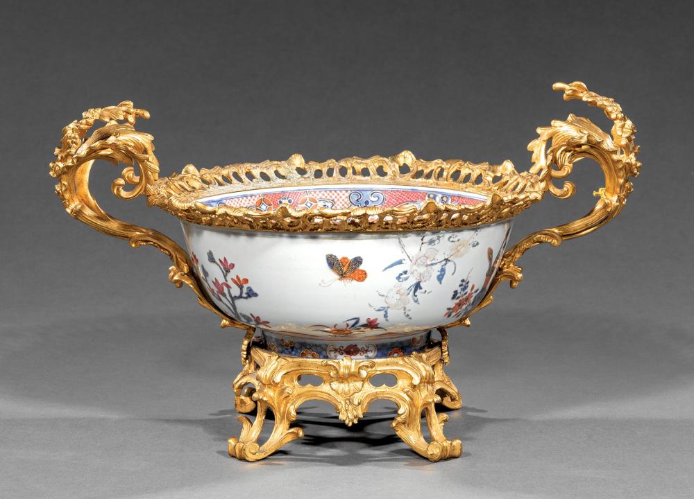 Appraisal: French Gilt Bronze-Mounted Porcelain Bowl in the Chinese Export Style