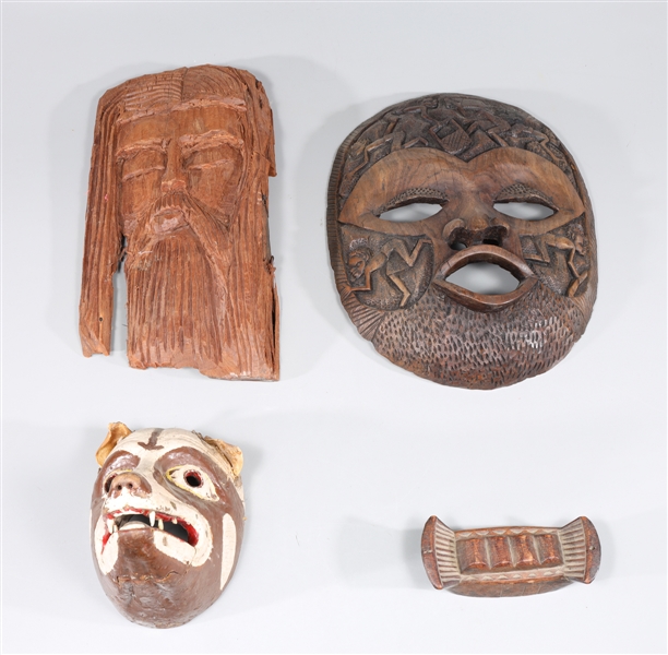 Appraisal: Group of four ethnographic carvings including carved bearded mask carved