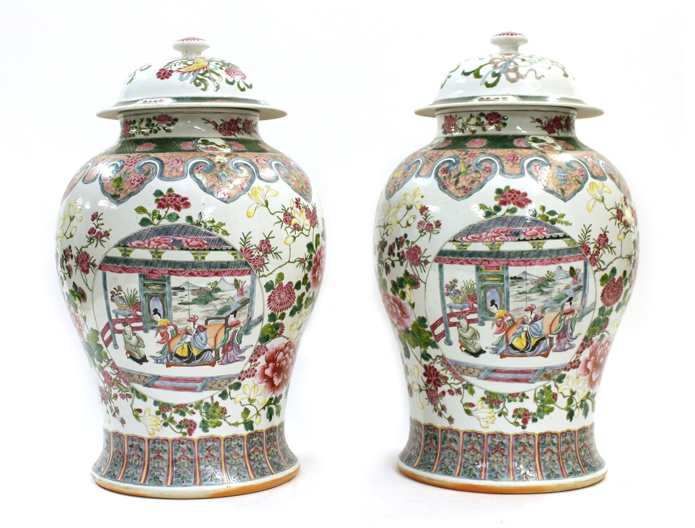 Appraisal: A pair of late th century Chinese famille-rose baluster vases