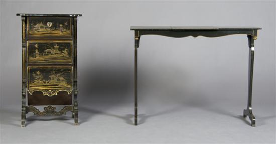 Appraisal: A Chinese Lacquered and Parcel Gilt Console Height of first