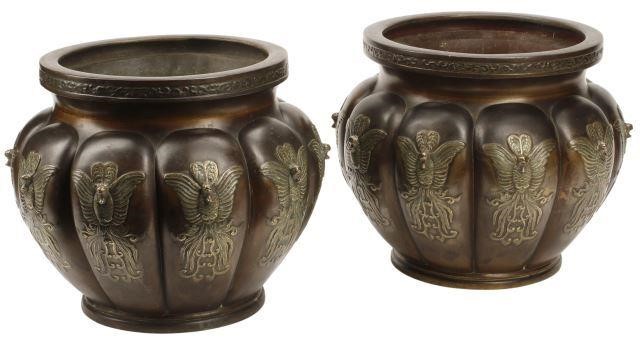 Appraisal: pair Japanese bronze lobed planters Meiji period - approx h