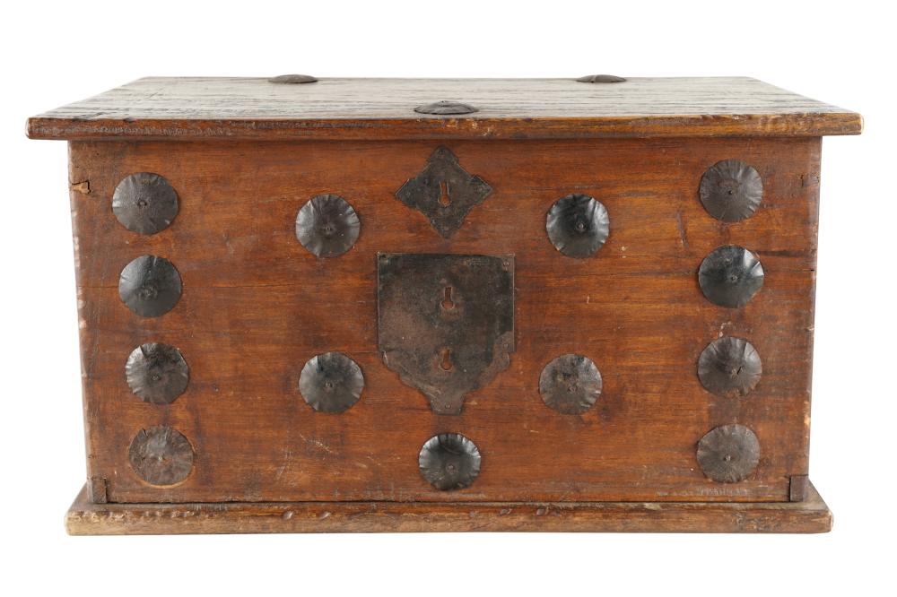 Appraisal: METAL-MOUNTED WOOD CHESTwith hinged lid and open unlined interior inches