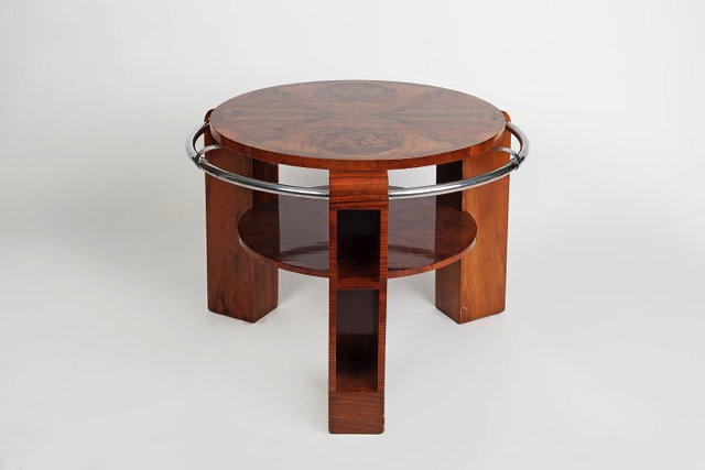 Appraisal: Adnet of Paris attributed to Art Deco walnut coffee table