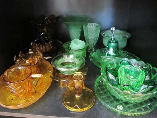 Appraisal: COLLECTION OF ASSORTED AMBER AND GREEN GLASS INCLUDING VASES FROGS