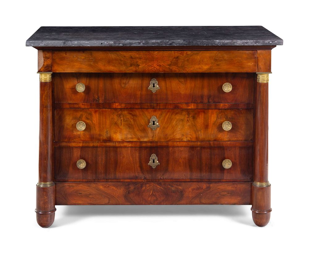 Appraisal: An Empire Style Gilt Metal Mounted Mahogany Marble-Top Commode An