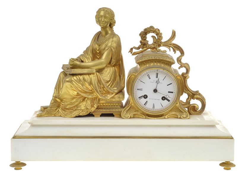 Appraisal: A TH CENTURY ORMOLU AND MARBLE FIGURAL MANTEL CLOCK SIGNED