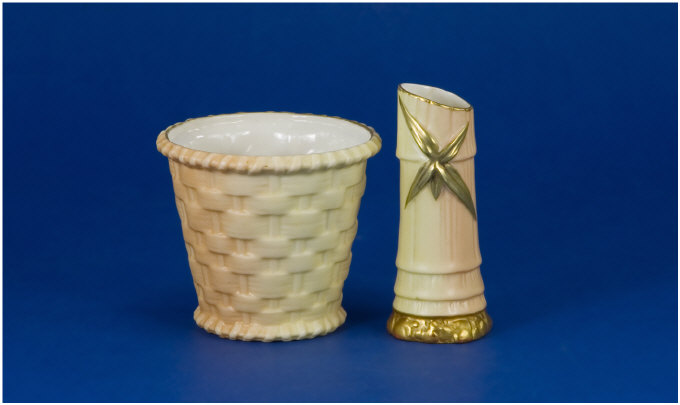 Appraisal: Royal Worcester Wicker Jar Date plus a bamboo vase circa