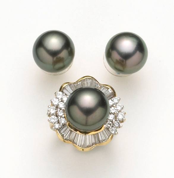 Appraisal: A pair of South Sea cultured pearl earrings and ring