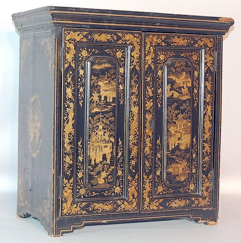 Appraisal: Black Lacquered Jewelry Box With chinoiserie decoration with four drawers