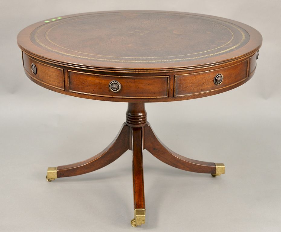 Appraisal: Large mahagony drum table with leather top ht in dia