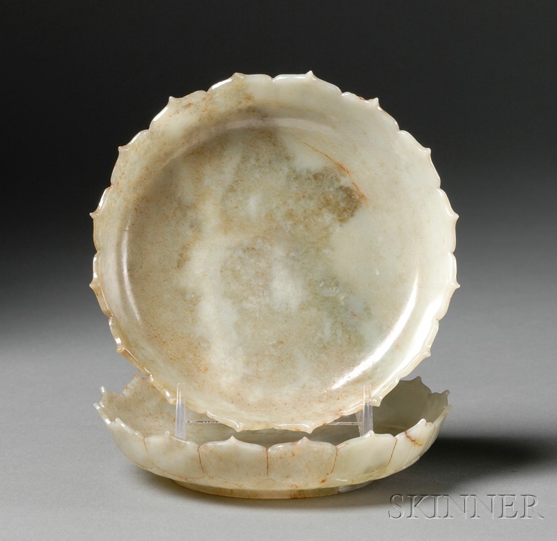 Appraisal: Pair of Jade Dishes China th century carved as open