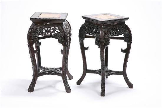 Appraisal: PAIR OF STANDS China early-mid th century wood and marble