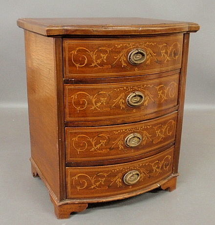 Appraisal: - English Hepplewhite style inlaid mahogany miniature bow-front chest h