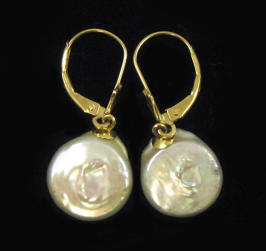 Appraisal: PAIR OF COIN PEARL EARRINGS each k yellow gold with