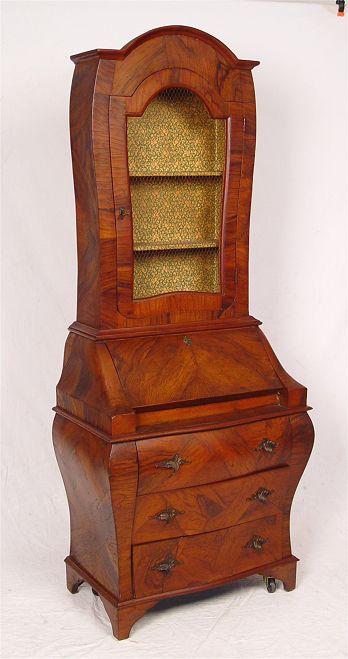 Appraisal: ITALIAN BURL VENEER BOMBAY SECRETARY Single door bookcase top with