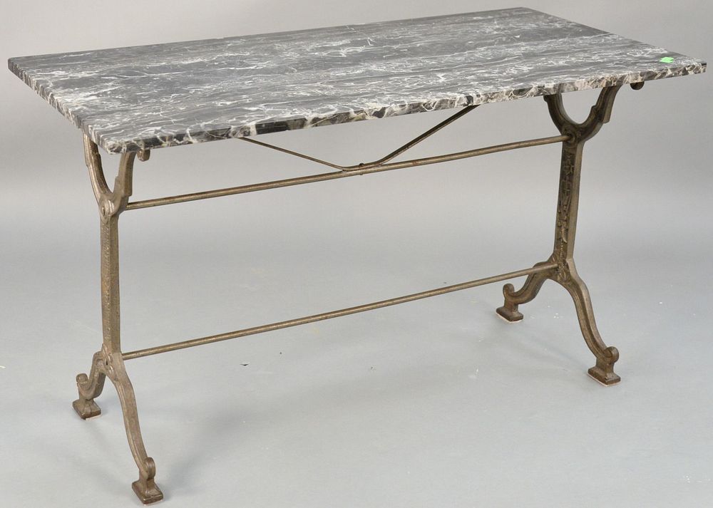 Appraisal: Iron base table with grey marble top ht in top