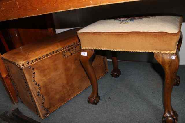 Appraisal: AN EDWARDIAN WALNUT STOOL with upholstered top and ball and