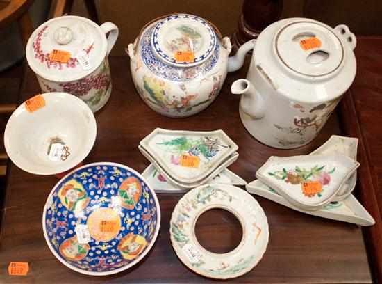 Appraisal: Assorted Chinese Famille Rose porcelain articles including bone dishes teapots