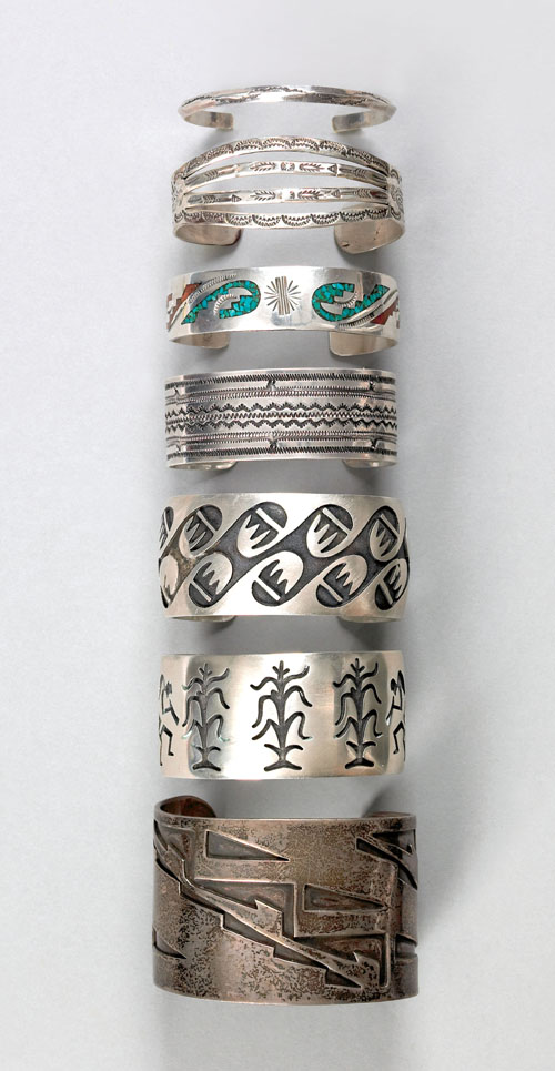 Appraisal: Hopi silver overlay cuff with corn and native dancer motif