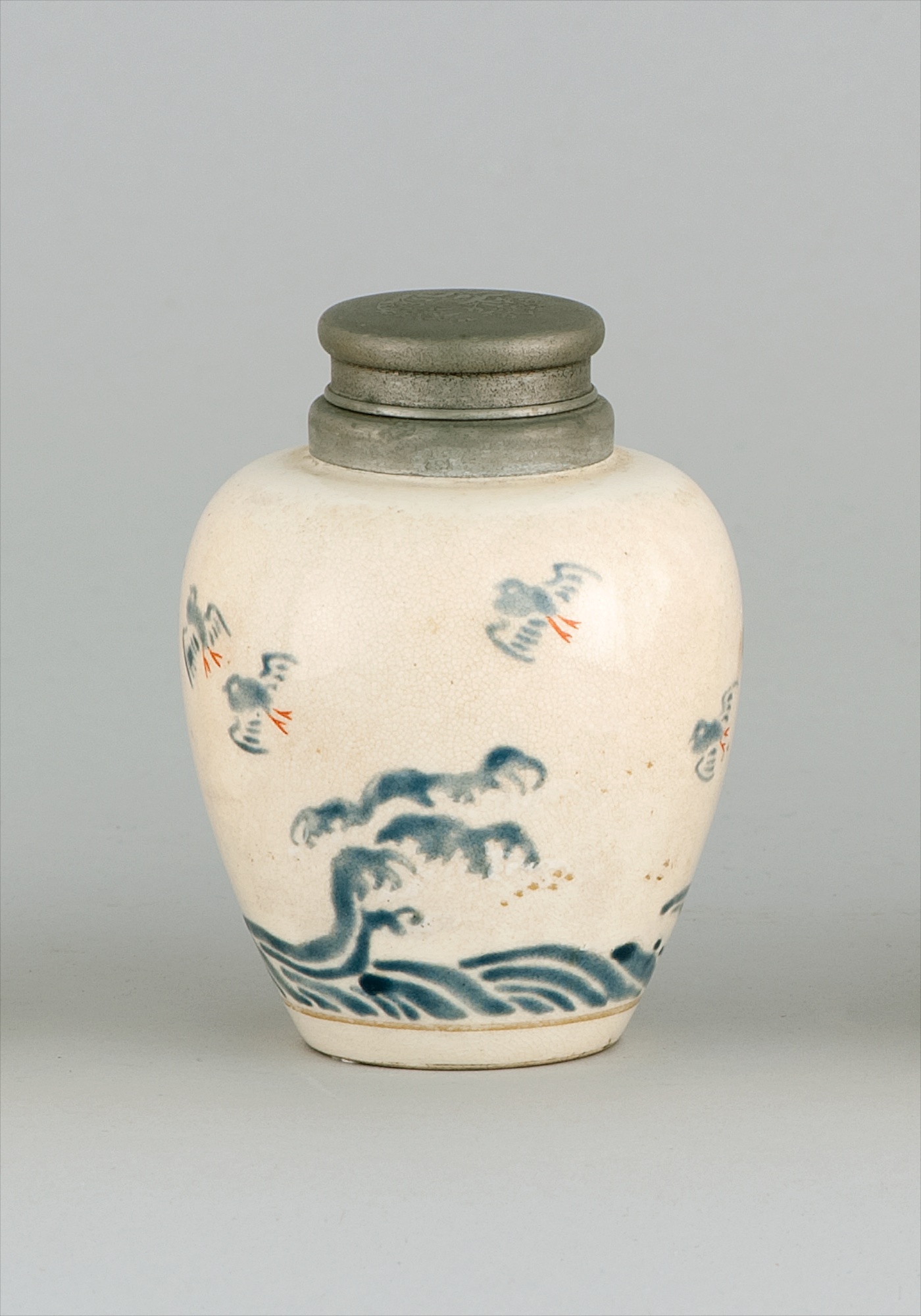 Appraisal: SATSUMA TEA CADDY Circa 'sIn ovoid form with wave and