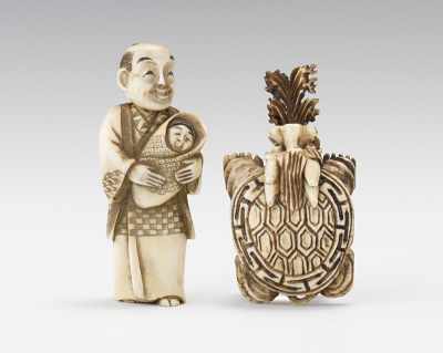 Appraisal: Two Carved Ivory Figural Snuff Bottles Lot includes a male