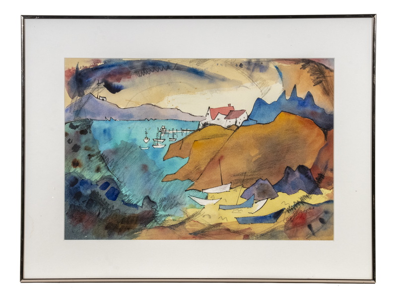 Appraisal: LEO BROOKS ME - Abstract Coastal Scene watercolor on paper