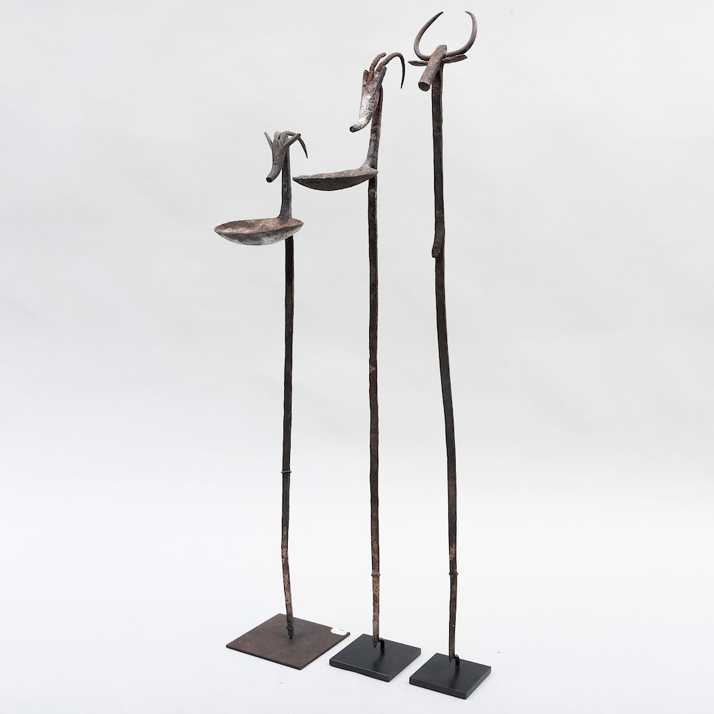 Appraisal: Two Bamana Iron Ceremonial Oil Lamps with a Bamana Iron