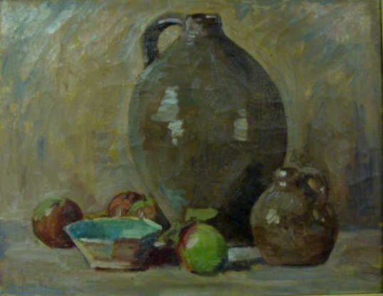 Appraisal: FARLOW Harry O C Still Life of Apples and Pottery