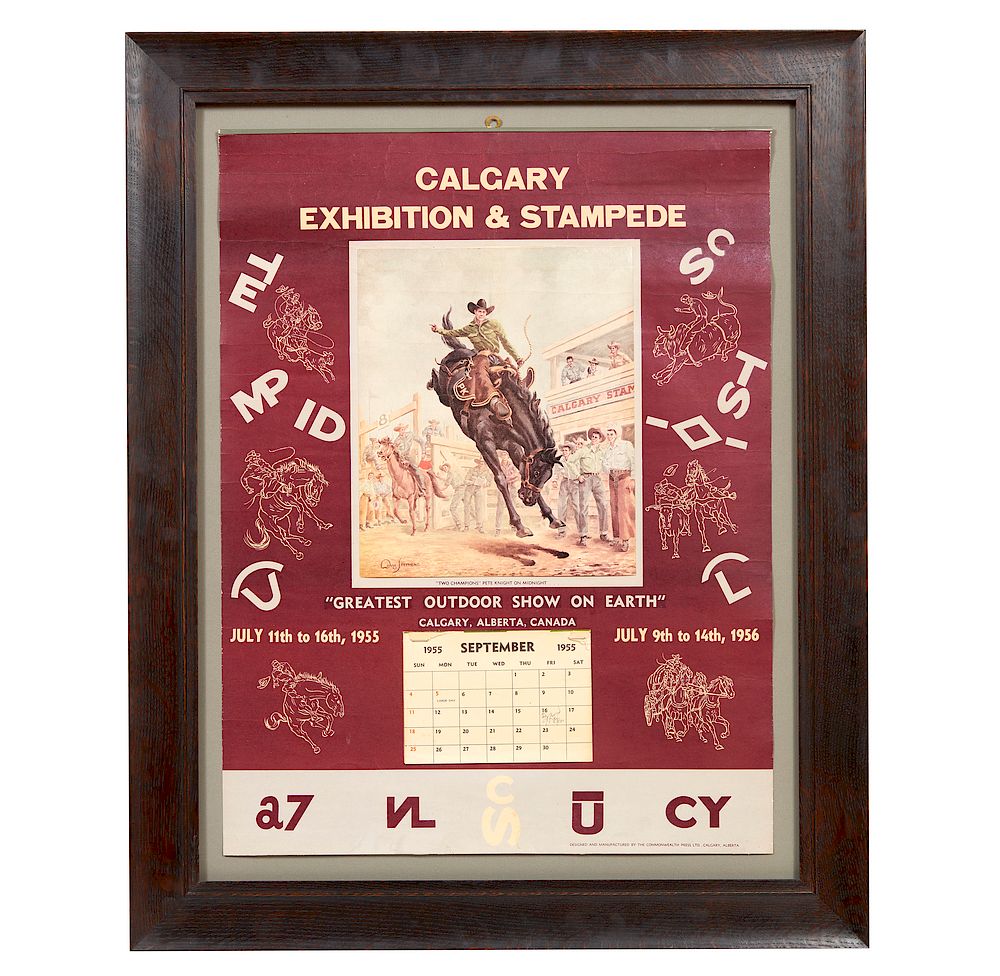 Appraisal: Calgary Stampede Calendar Framed advertising calendar for the Calgary Exhibition